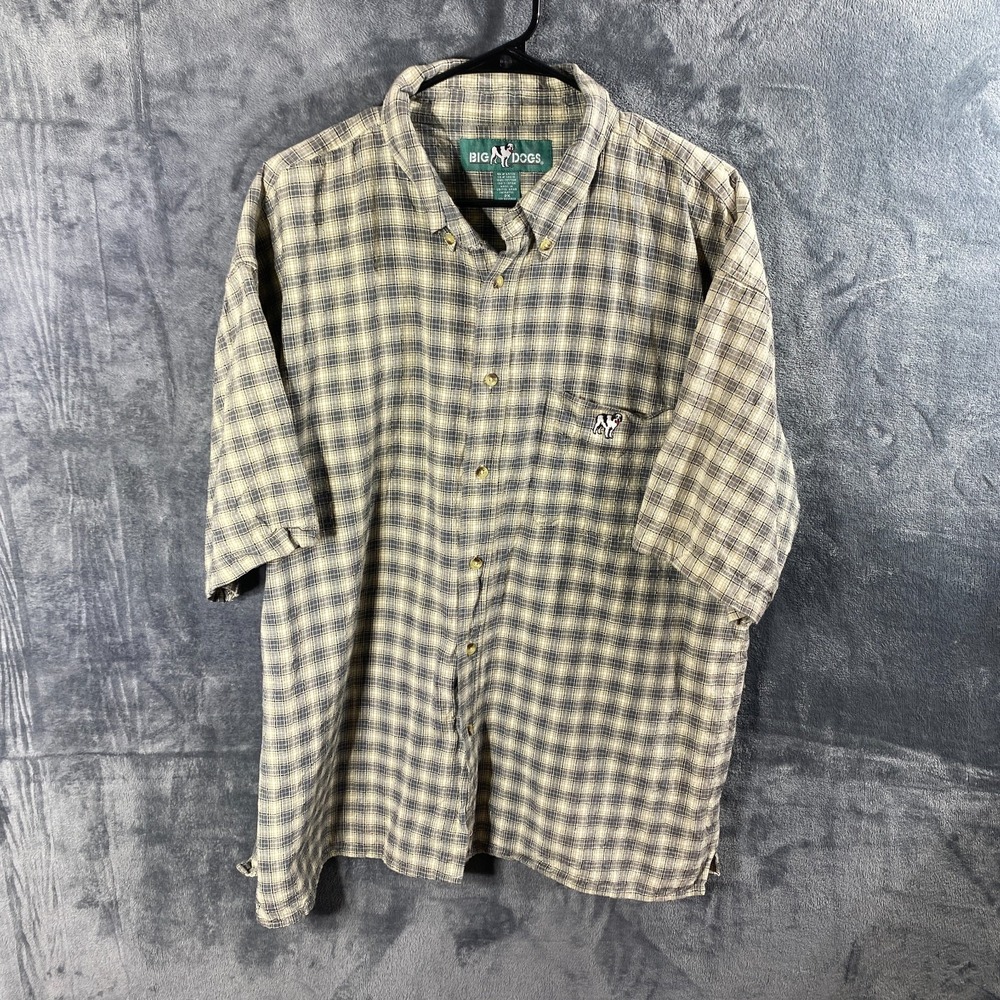 Big Dogs Seersucker Shirt Mens 2XL XXL Beige Short Sleeve Button Up Pocket Logo